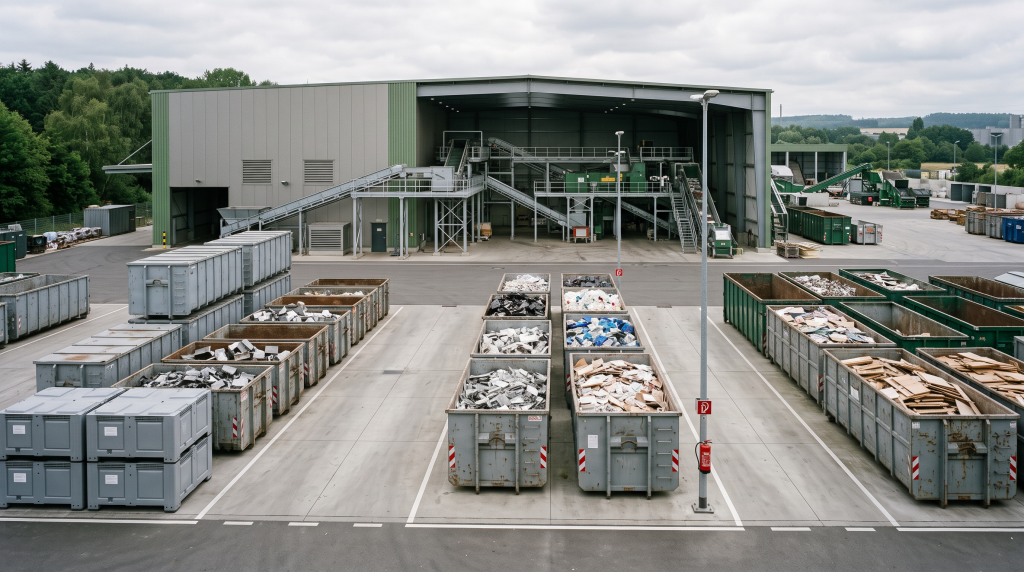 Recyclinganlage mit Fokus auf Brandschutz und Batterieentsorgung